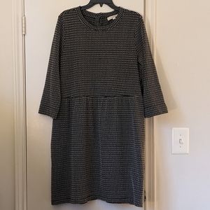 Ann Taylor LOFT - Black White Jacquard Textured Button Back Swing Dress - XL
